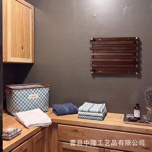 Wooden Bathroom Towel Rack Wall Mounted 4 <b>Bars</b> Organizer <b>Shelf</b> For Towel Storage - Product Image 2