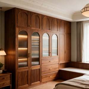Custom-Made Wooden Freestanding <b>Wardrobe</b> Modern Style Arch Ribbed Glass Doors Moisture-Proof Durable Bedroom Cupboard - Product Image 4