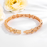 Bracelet manchette ouverte en bambou plaqué or pour femme, micro-pavé de zircons, tendance et très demandé