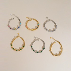 Pulsera de Cadena de Acero Inoxidable Color Dorado con Circonita Verde, Joyería para <span class=keywords><strong>Parejas</strong></span>, Brazalete Impermeable, Pulsera de Corazón a la Moda para Mujer - Product Image 3