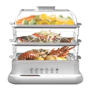 Vente en gros Batterie de cuisine Cuisson à vapeur électrique 3 couches 34L 800W Cuiseur vapeur électrique multi-usages