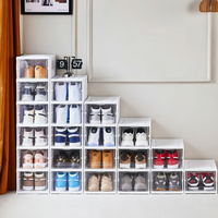Boîte à chaussures pliable en plastique à simple couche, avec ouverture frontale, empilable
