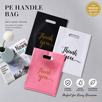 Sac de courses en plastique PE imprimé sur mesure avec motif « Merci », durable, pour la vente au détail, l'épicerie et les plats à emporter, avec poignée découpée