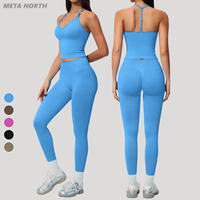 Débardeur sexy à col en V avec bretelles en Y, coussinets amovibles, couleur unie, grande taille, taille haute, effet ventre plat, et Legging sans couture froncé aux fesses