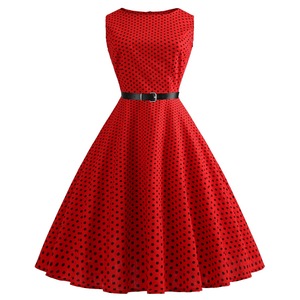 Women's Vintage 1950s Polka Dot Swing Dress - Sleeveless Cocktail Dress With Floral Patchwork, Burgundy Floral 4XL