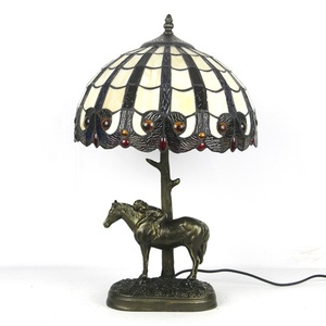 LongHuiJing Stained Glass <b>Lamp</b> Tiffany Home <b>Table</b> <b>Lamps</b> With Resin Horse <b>Base</b> Creative Handcrafted Desk Lights - Product Image 2