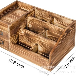 Solid Wood Desktop Organizer Rectangle <b>Storage</b> <b>Box</b> With <b>Drawers</b> For Office Home Use - Product Image 3