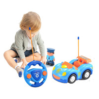 Coche de Policía de Control Remoto de 2 Canales, Juguete de Coche de Control Remoto con Luces Musicales y Volante para Niños Pequeños