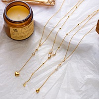 Kalung Wanita Stainless Steel Motif Bambu Sporty Chic Elegan Desain Bunga Delikat Bertabur Zirkon Lapis Emas 18K Awet untuk Perjalanan