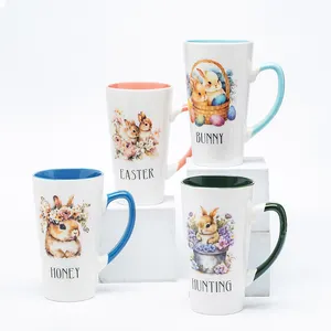 Mug keramik desain kelinci Paskah 360ml, perlengkapan minum ramah lingkungan untuk kopi dan hadiah liburan dekorasi rumah lucu