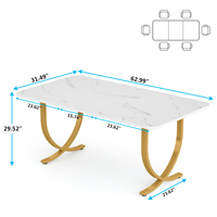 Ensemble de table à manger rectangulaire en bois doré et blanc, style ferme de luxe, convertible et extensible, facile à nettoyer, mobilier d'hôtel