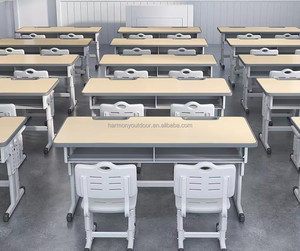 Ensemble de table et chaise double en bois réglable en hauteur pour salle de réunion minimaliste, salle de classe, étudiants, écoles primaires et secondaires - Product Image 1