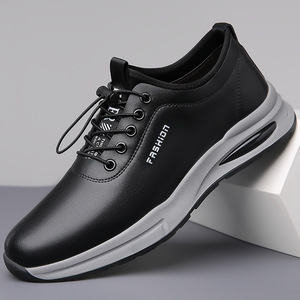 Chaussures de marche en cuir pour hommes, bout rond, lacets, doublure en maille respirante, semelle extérieure en caoutchouc, chaussures décontractées confortables - Product Image 2