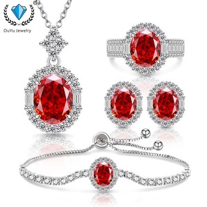 Sang Trọng Băng Cắt Cubic Zircon Bộ Đồ Trang Sức 4Pcs Đồ Trang Sức Đảng Đám Cưới Cô Dâu Màu Đỏ Chim Bồ Câu Trứng Trang Sức <span class=keywords><strong>Set</strong></span> - Product Image 1