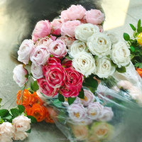 Dekorasi Pernikahan Buatan, Buket Bunga Mawar Sutra 7 Tangkai, Mawar Pink Putih, Bunga Floral
