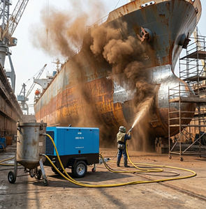 Compresseur d'air diesel de sablage de chantier naval 93KW 125HP Moteur Cummins Portable à vis sans huile Lubrification par air Élimination de la <span class=keywords><strong>rouille</strong></span> - Product Image 1