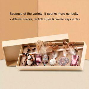 Eco-Friendly Teething Boredom Relief Teaser Sticks Replaceable Mouse Feathers Interactive Entertainment <strong>Seven</strong>-Piece <strong>Cat</strong> Toys Set - Product Image 4