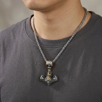 Vintage Viking Nordique Thor Marteau Mjolnir Pendentif Collier Homme Acier Inoxydable Retro Amulette Cadeau Bijou Symbole