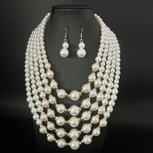 Collar de perlas de imitación en capas, conjunto de pendientes, joyería nupcial de boda, banquete de mujer, accesorios de moda bohemios, regalos de vacaciones - Product Image 4