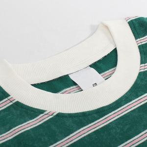 Vintage Wash Stripe Tshirt Lâche Grande Taille Coton Jersey Respirant Grande Taille avec Logo Avant Personnalisé Conception Vierge - Product Image 3