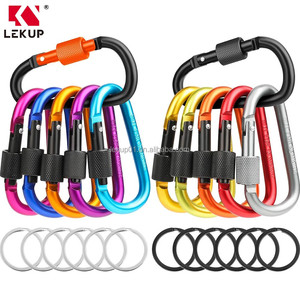 Mousqueton en aluminium à ressort rapide en forme de D avec logo personnalisé, crochet porte-clés, mousqueton de verrouillage, clips en forme de D avec anneau plat pour clés - Product Image 4