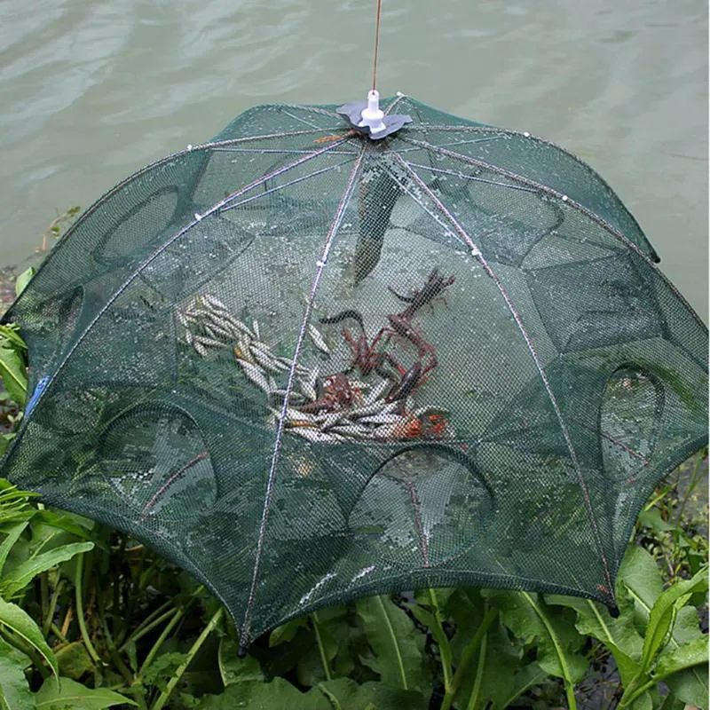 Portable Prawn Bait Crab Shrimp Net Drop Landing Fish Pier Harbour Pond Umbrella Shape Folding Fishing Nets