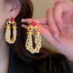 Boucles d'oreilles en argent pour femme, Style Antique, perle, gland, mode populaire, créatif, tempérament rétro, haute qualité, vente en gros