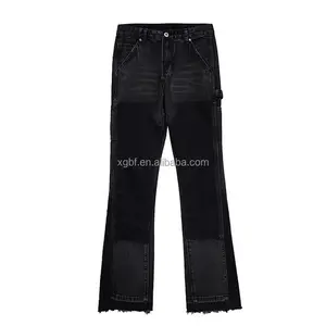 Bufa Mens Double Knee Carpenter Pants Work Denim Stone Washed Two Tone Custom Cargo Pant Jeans For Men Flare Jean