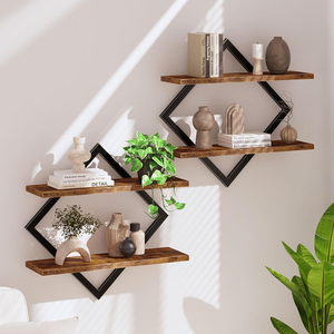 Estantes Colgantes de Madera de 2 Niveles para Sala de Estar, Dormitorio, <span class=keywords><strong>Cocina</strong></span>, Oficina, Estudio, Marrón Rústico - Product Image 1