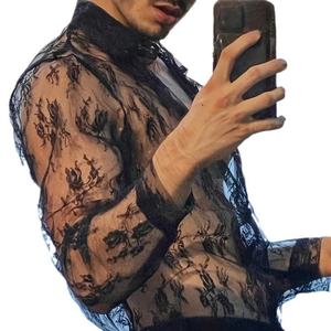 <span class=keywords><strong>Camicia</strong></span> da <span class=keywords><strong>uomo</strong></span> di nuovo stile in <span class=keywords><strong>pizzo</strong></span> a maniche lunghe aderente e Top Sexy trasparente alla moda - Product Image 2