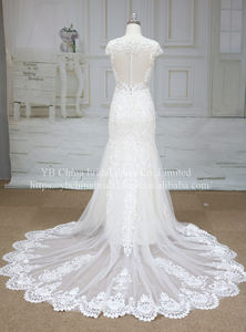 Robe de mariée vintage de luxe robe de mariée sirène élégante avec perles en dentelle belle manche de train - Product Image 3