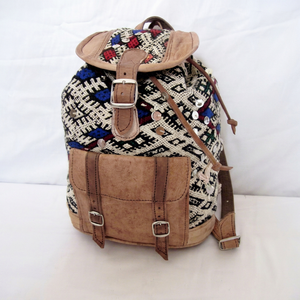 Handmade Kilim Backpack <b>With</b> Leather Accents Drawstring Closure Unisex <b>Travel</b> <b>Bag</b> Classic Style Durable - Product Image 1