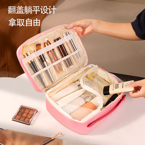 Bolsa de maquillaje para mujer de gran capacidad con divisiones, estuche de almacenamiento de viaje impermeable para cosméticos, mango suave, 26x10x20cm - Product Image 1