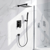Mitigeur de douche mural encastré moderne en laiton noir à trois fonctions, pour appartement et hôtel