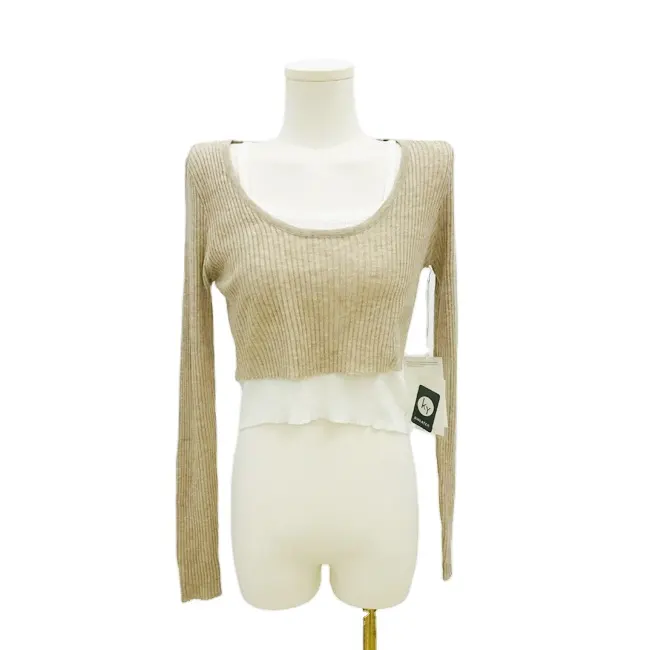 משלוח מדגם שתי חתיכה להגדיר חולצה ארוך שרוול דק סוודר נשים s יבול למעלה סוודר KY-1158