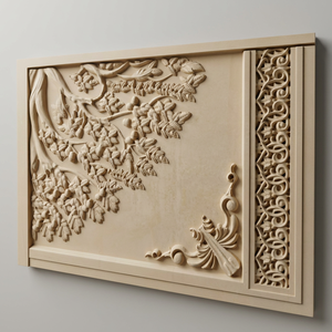Panneau décoratif moderne en pierre sculptée, motif floral, sculpture murale et fresque pour villa, hôtel, salon, jardins - Product Image 1