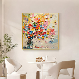 Abstract Floral Oil <b>Painting</b> Square 3D Textured With Metal <b>Frame</b> <b>For</b> Living Room Or Dining Room Wall Art - Product Image 2