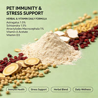 Poudre de soutien immunitaire et anti-stress pour animaux de compagnie, formule quotidienne à base de plantes et de vitamines pour chiens et chats
