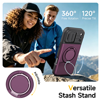 Funda Protectora Antigolpes para iPhone 18 17 16 Pro Max con Cubierta Deslizante para Cámara, Ranura Oculta para Tarjetas y Soporte de Anillo 360°