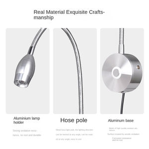 Lampe murale LED de lecture de chevet Tuyaux flexibles Port de charge USB E26 Base de l'ampoule Corps en fer nickelé brossé Dimmable 2700K Blanc chaud - Product Image 5