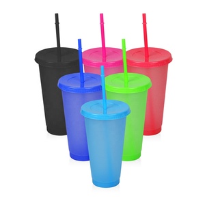wholesale 16oz tumbler | Reusable insulated Plastic Cold Drink Color Changing Cups with Lids and Straws for adults & kids.