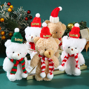 Christmas Cute Blush Bear Plush Scarf Small Tree Decor Keychain Pendant <b>Accessory</b> with PP Cotton Filling - Product Image 3