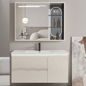 Mueble de Baño Moderno de Lujo Color Crema, Tocador <span class=keywords><strong>con</strong></span> Lavabo, Espejo LED para Baño - Product Image 1