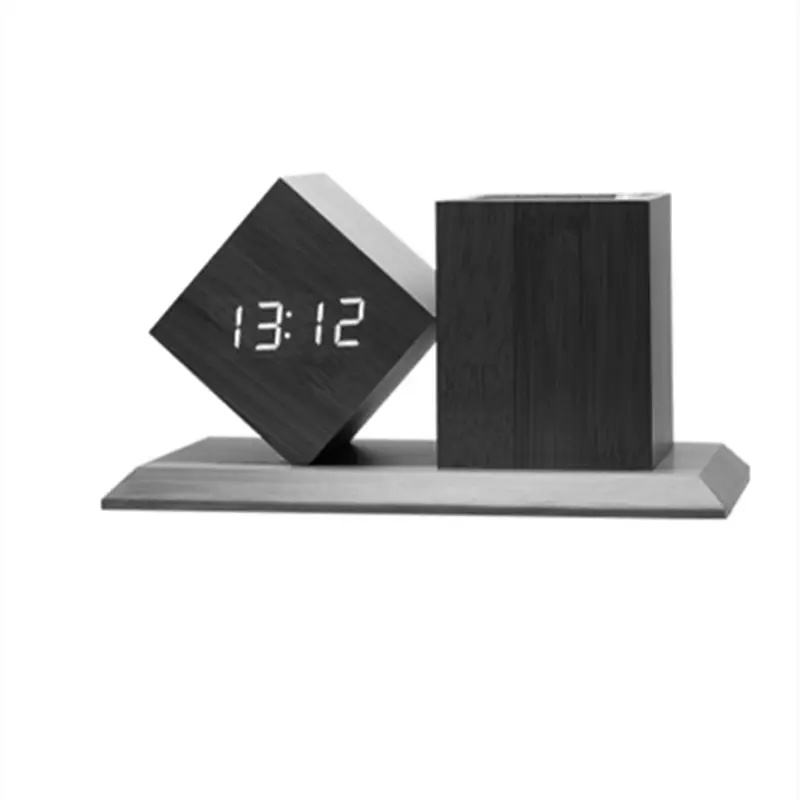 2021 Functional Led Display With Pen Holder For Desktop Decoration Wooden Table Digtiatl Alarm Clocks Available Customization