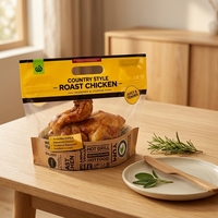 Sac de présentation pour poulet rôti de 1-3 kg, personnalisé en usine OEM, avec poignée découpée et fenêtre anti-buée, qualité alimentaire, résistant à l'huile et à la chaleur, pour rôtisserie