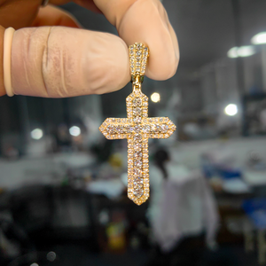 Alta qualità su misura solido oro giallo reale 9k 10k 14k 18k 22k laboratorio cresciuto VS VVS diamante ciondolo croce gioielli raffinati - Product Image 4