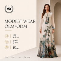 Robe longue élégante personnalisée à pois anti-boulochage pour femme, avec ceinture et manches ballon, style kaftan, OEM ODM, marque privée, modeste, musulmane