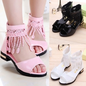 Ruizi verano cómodo cremallera punta abierta niños plano suave Pu cuero borla niños bebé niña Sandalias - Product Image 4