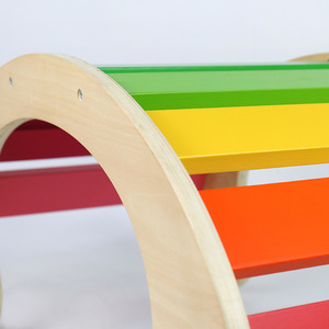 Wooden Rainbow Rocking Chair For Kids Indoor Climbing Play Structure Multifunctional Arch Shape Interactive <b>Physical</b> Training - Product Image 3