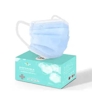 Disposable 3Ply Face Mask Adult Breathable Safety Mask with Nose Clip and Ear Loop 50 Pack Blue Non-woven Fabric